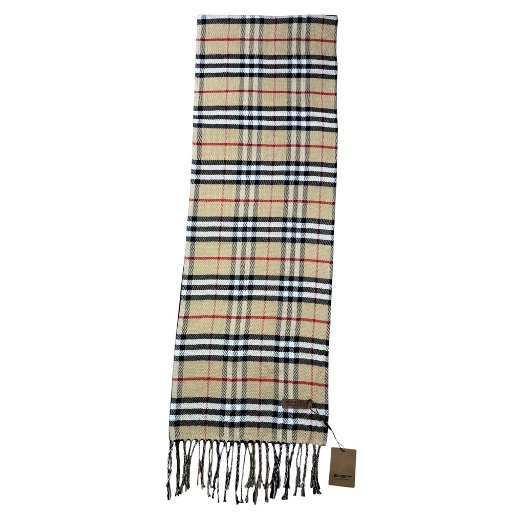 Burberry London England Scarf Classic Check Plaid Fringed Edge - Picture 9 of 11